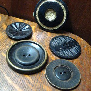 🛍 Mid Century 1950's Large Black Gold Buttons